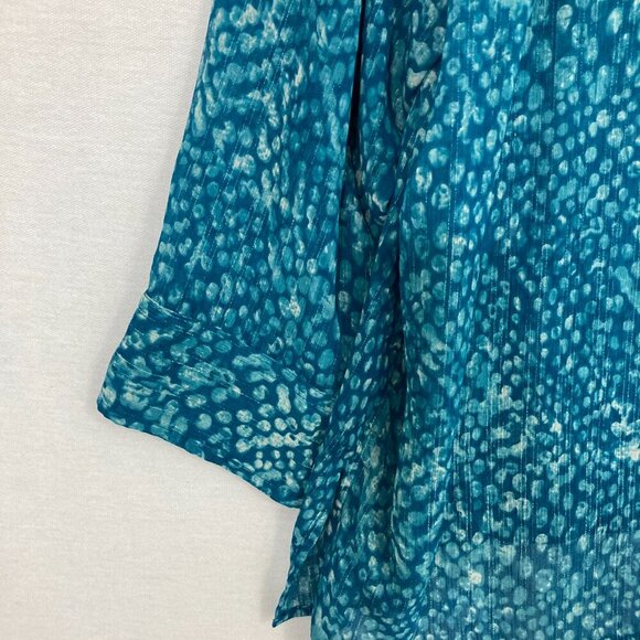 Maggie Barnes Blue Abstract V Neck Soft Preppy Popover Blouse 3X - Picture 5 of 10